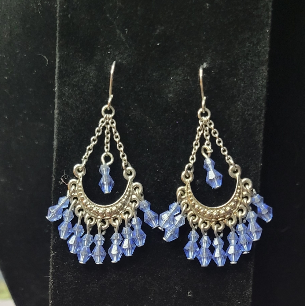 Blue and silver chandelier earrings